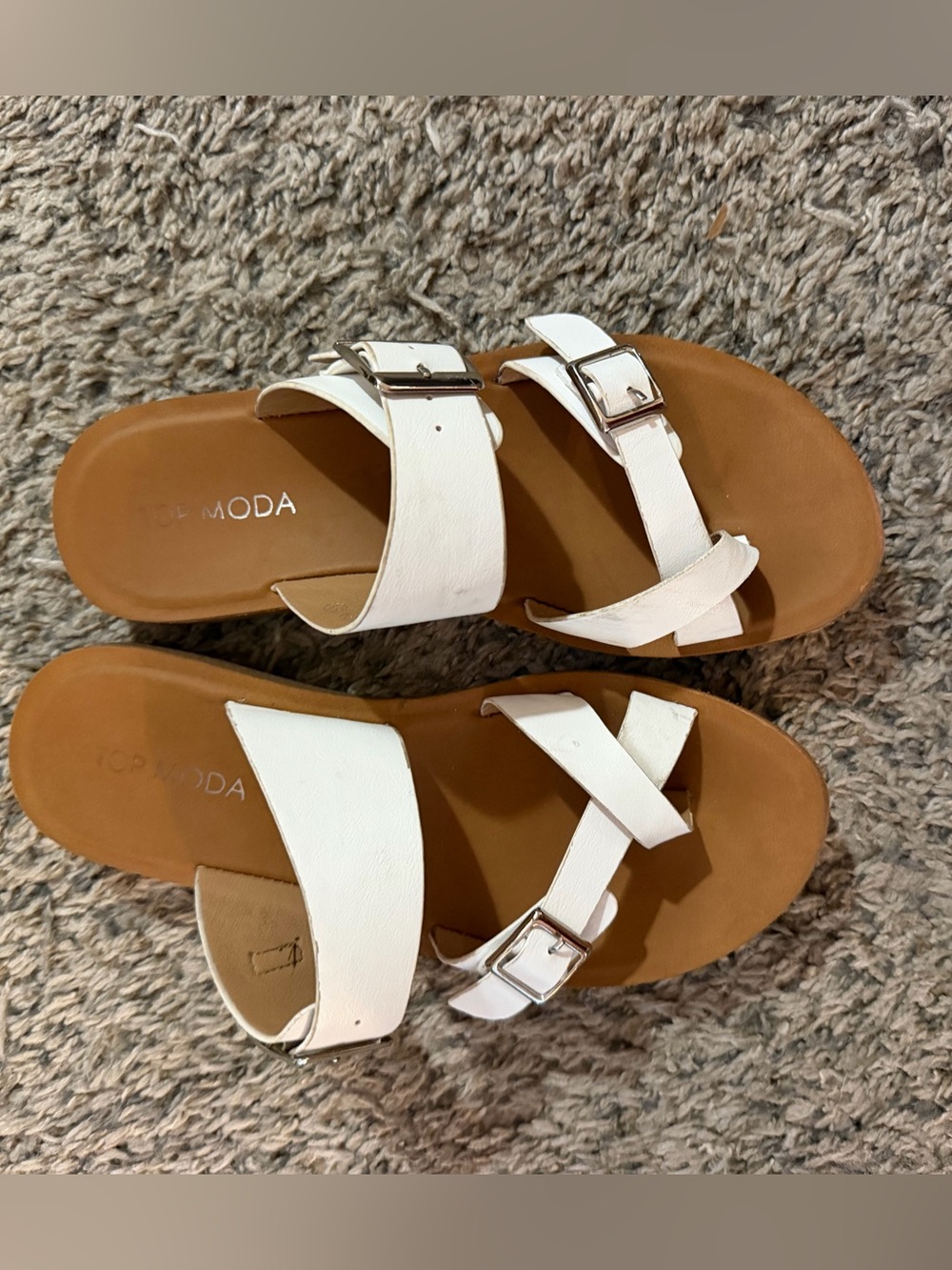TOP Moda White Double-Buckle Slide Sandals